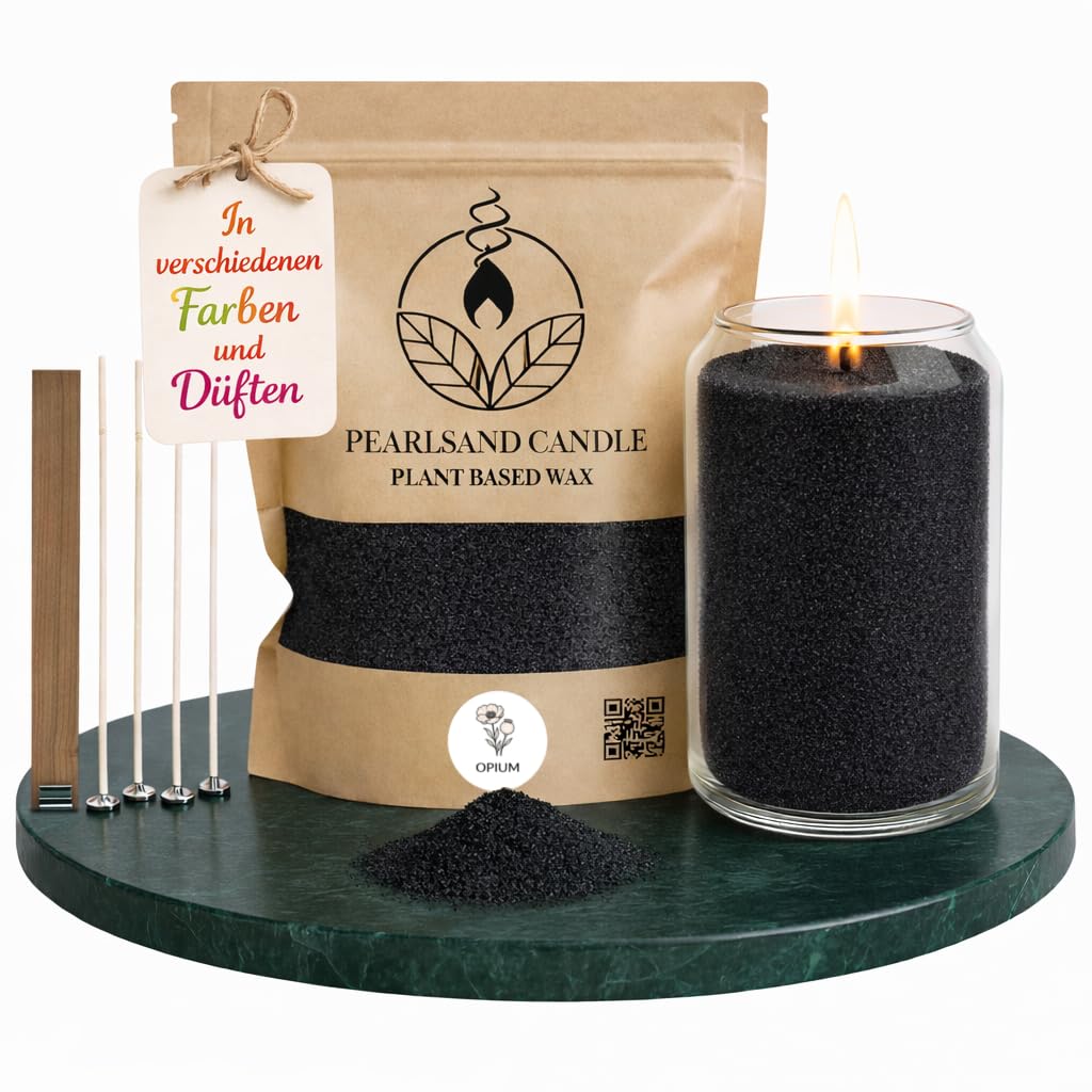 NaDeco Kerzensand mit Duft und Docht, 400g, Kerzen selber Machen, Kerzenwachs & Kerzendocht, Duftwachs Aroma Duft Kerze Candle Sand, Pflanzliches Wachs ㅤOpium