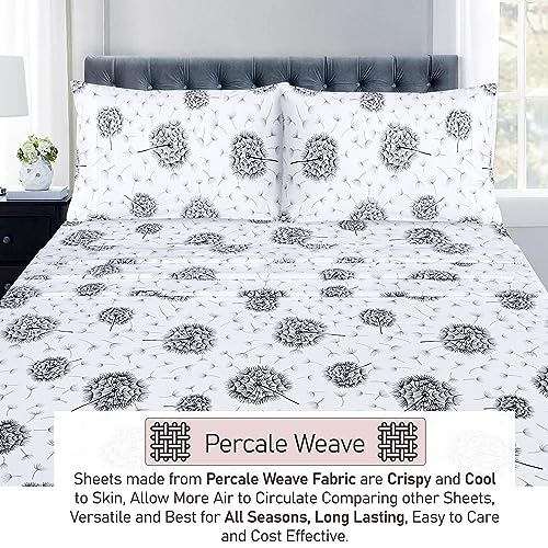 RUVANTI 100% Cotton Twin Sheets Set, 3 Pieces, Soft & Breathable Percale Weave Bedding, Deep Pocket 16", Hotel Standard, Crisp Cool Feel, Durable, Perfect Floral Bed Sheet, Dandelion
