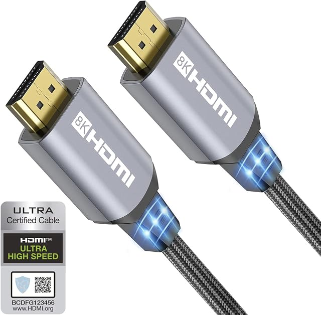 4K 8K HDMI 2.1 Cable Certified 3M 48Gbps 2K 165Hz 4K 144Hz 8K 60Hz Ultra HD 7680P 3D Dynamic HDR ARC Atmos Dolby HDCP 2.3 Support Blu-ray Fire Roku TV Samsung Sony LG HDTV Xbox Series X PS5 Mac PC