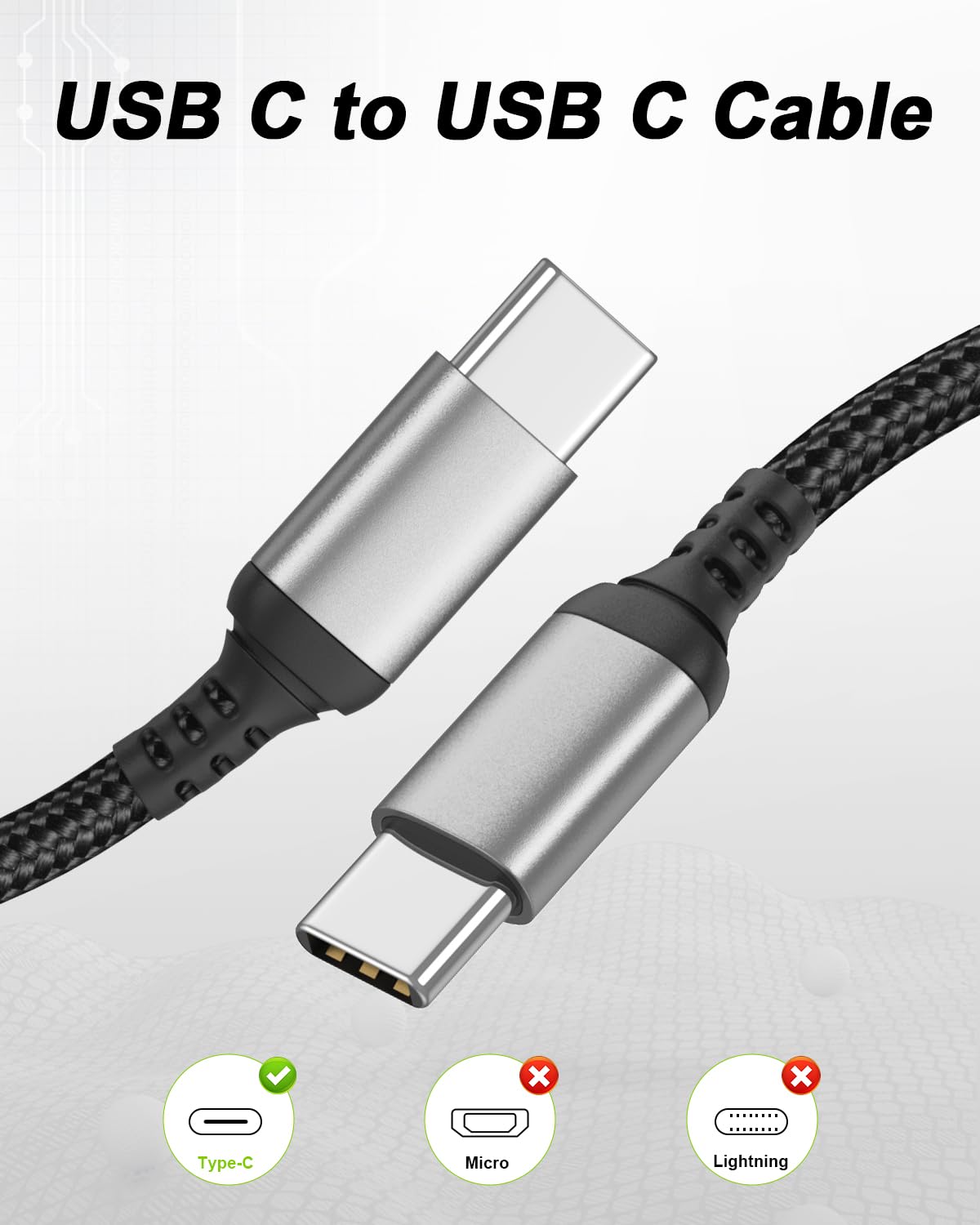Kurzes USB-C-auf-USB-C-Kabel, 4,8 m, 2 Stück, Typ-C-Ladekabel, schnelles Aufladen, geflochtenes USB-C-auf-C-Kabel, kompatibel mit iPhone 16/15 Pro Max, Samsung Galaxy S24, S23, MacBook Pro