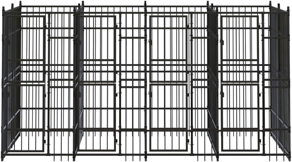 Outdoor Dog Kennel,Outdoor Kennels for Large Dogs,Exercise Pens for Dogs,Lucky Dog Kennel,Hinged Door with a Security Latch,Chain-Link Mesh Sidewalls, Galvanised Steel 157.5"x157.5"x39.4"