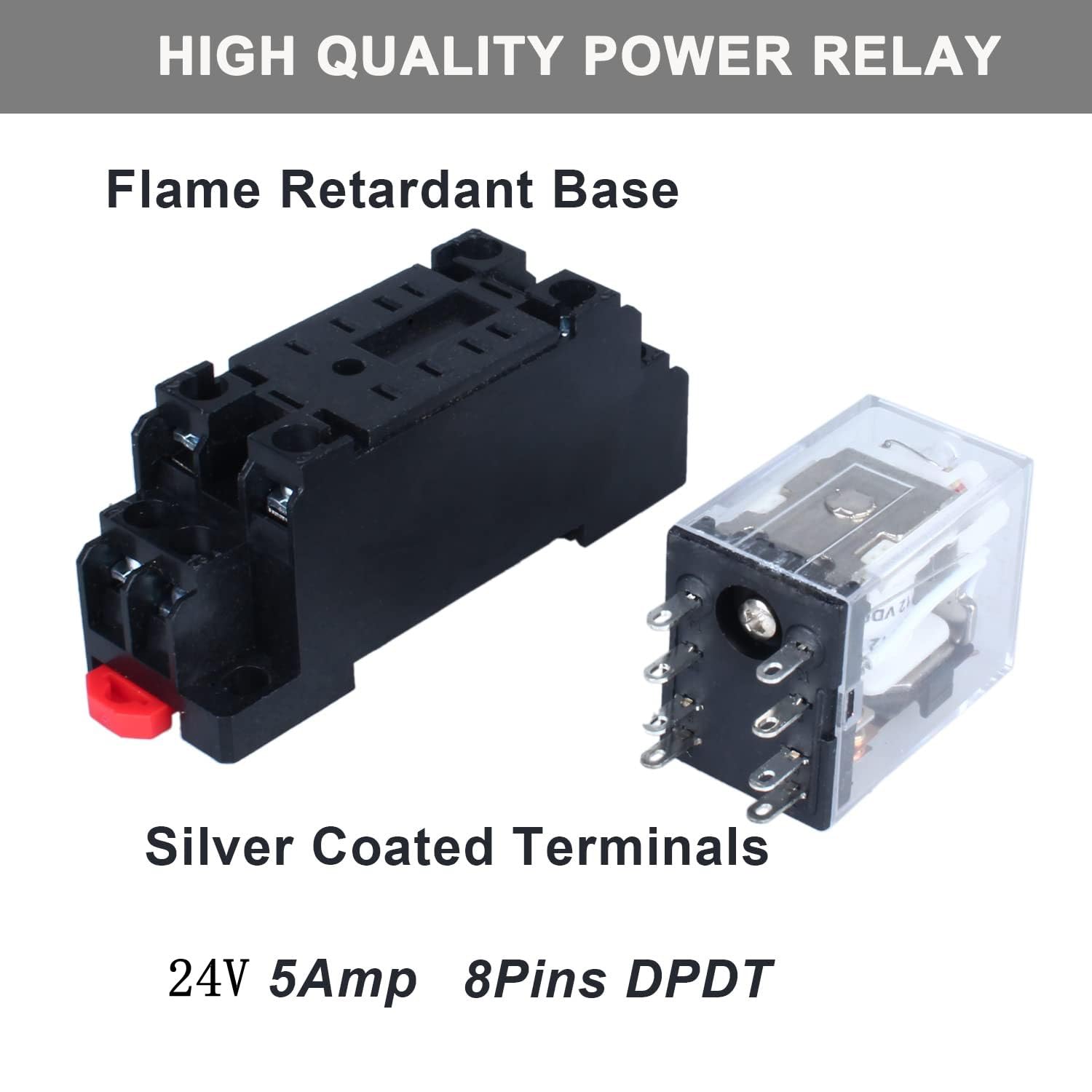 HH52P 24VDC 8-Pin 5A Coil Electromagnetic Power Relay with LED Indicator Light with Base