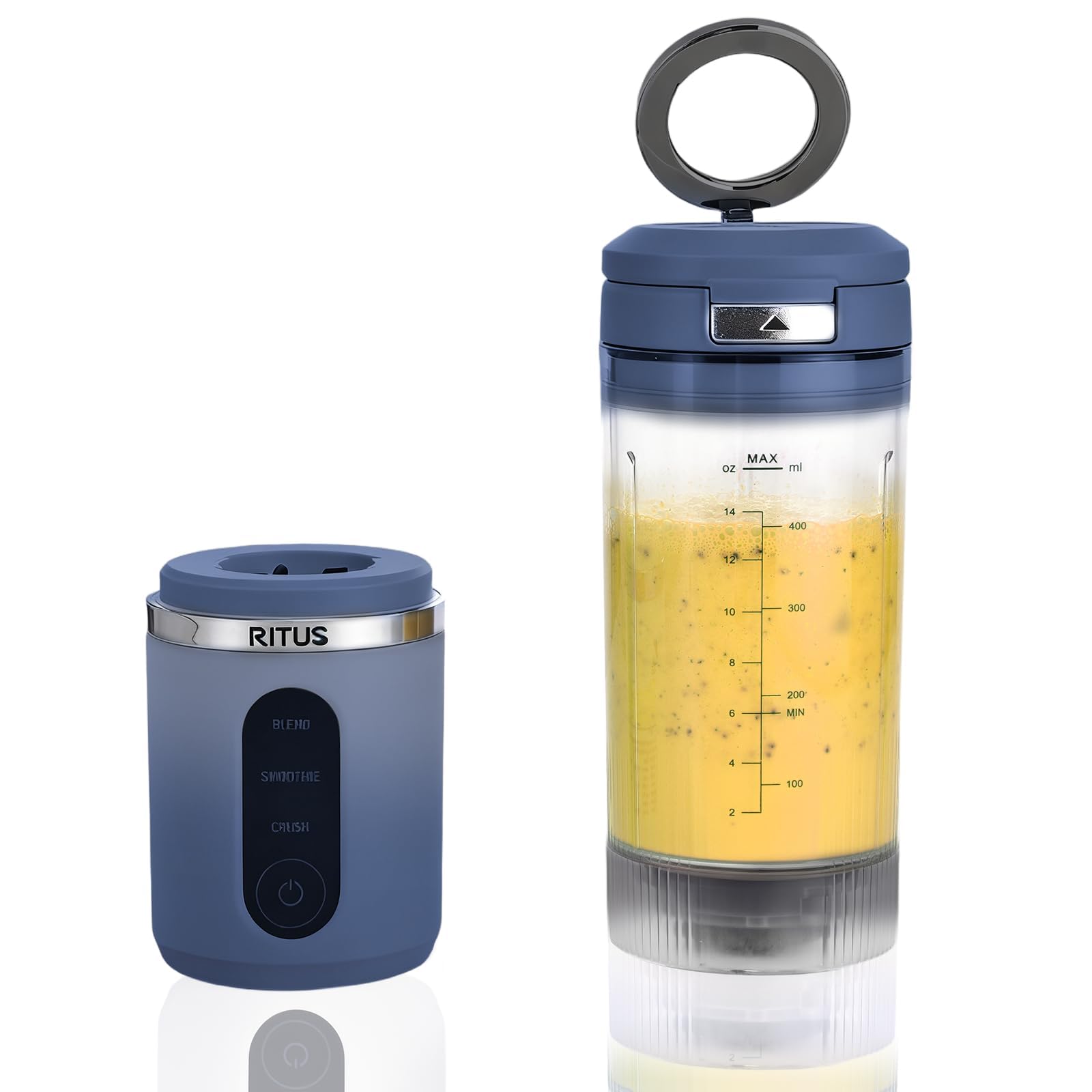 RITUS VORTEX Pro Frullatore portatile, frullatore personale con contenitore rimovibile per frullati miscela Ice Crush 3 programmi, senza fili, 567 g, senza BPA, vaschetta ad anello magnetico, lavabile
