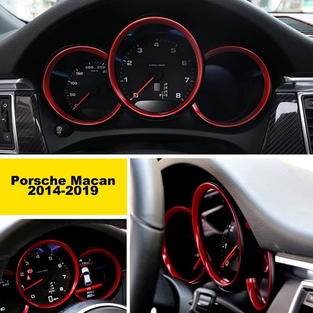 GTINTHEBOX 3 Pcs Red Dashboard Edge Decoration Trim Ring for 2014-up Porsche Macan - Image 6