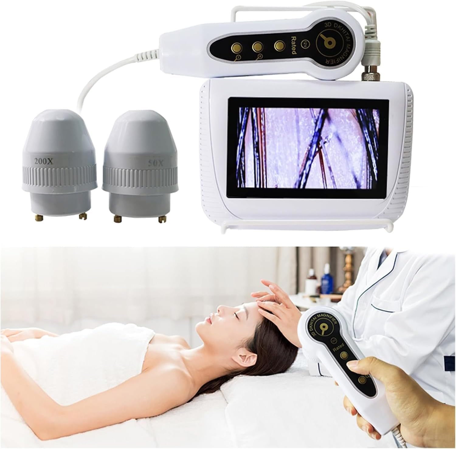 GTHTUHFD Skin and Hair Analyser with 5 Inch LCD Screen, 50X/200X Magnification, Digital Skin Diagnostic Scanner for Spa, Salon and Home Use