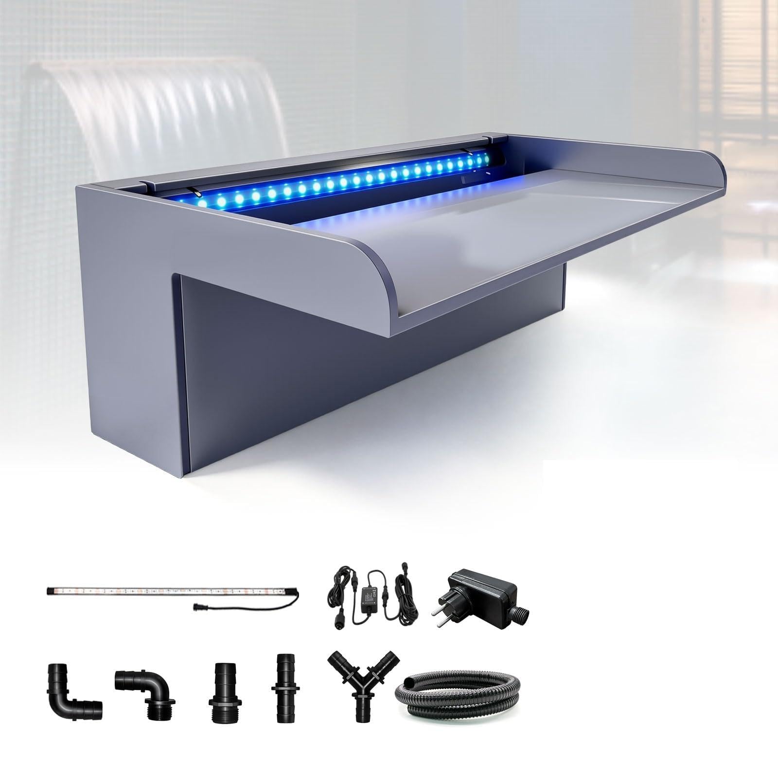 LONGRUN Hoja curvada de cascada para estanque de 30 cm con luz LED RGB Bluetooth, kits completos de cascada y flujo de acrílico, sin placa de cubierta