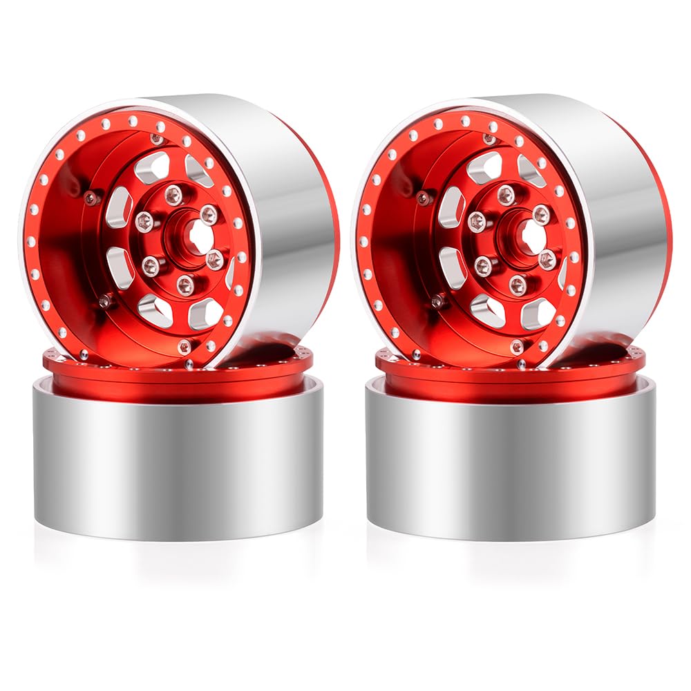 Lot de 4 jantes Beadlock rouges 1.9 pour SCX10 TRX4 1/10