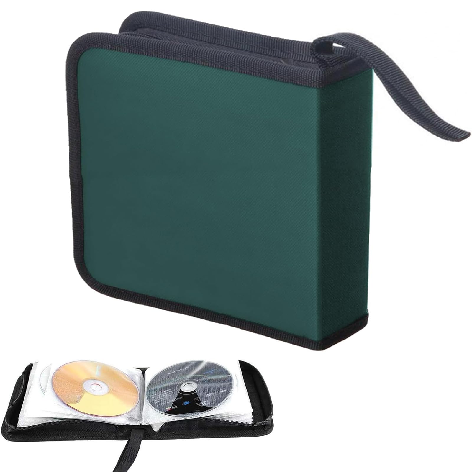 Pochette CD, Sac de Rangement à Fermeture éclair, Sac de Rangement de Disques pour 40 Disques, Sac de Rangement de CD pour la Voiture et la Maison, Sac de Rangement de Disques, Vert