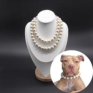 0.55 inch Big Pearl Dog Collar,Suit for Medium Large Dog,Occasions and Garden Party,Strong Stainless Steel Wire Rope,Elegant Exquisite Adjustable Dog Pearl Necklace