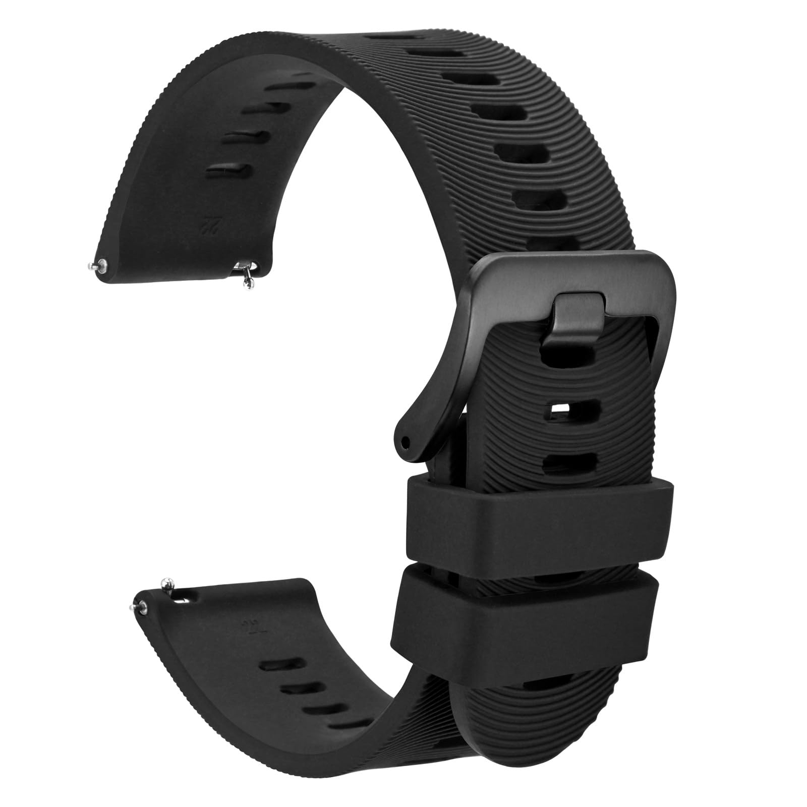 WOCCI 20mm Arched Stripes Silicone Watch Band for Men, Quick Release Strap, Black Buckle (Black)