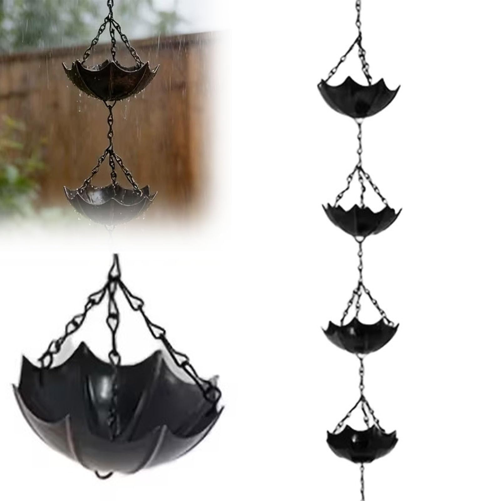 Rain Chains for Gutters, Rain Chain For Garden, Rain Catchers For Garden, Outdoor Metal Rain Chimes with Mobile Bird Cups, Decorative Hanging Chain for Window Wall Patio Garden Decor