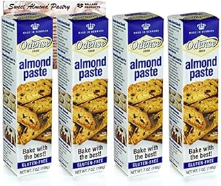 Odense Almond Paste Pack of 4 Boxes - 7oz Tubes of Almond Paste for Baking - Gluten Free Alternative to Marzipan - Bundle with Ballard Products Recipe Card