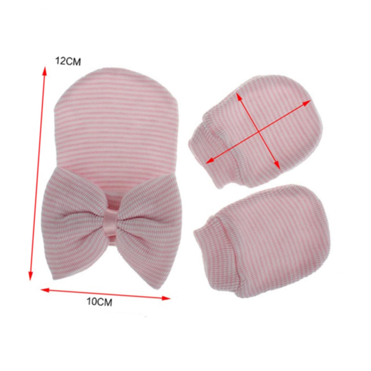 COLLBATH Knit Glove and Bowknot Cap for Newborn Girls Lightweight Yarn Material Cute Decorative Hat and Gloves for Clothing Pink