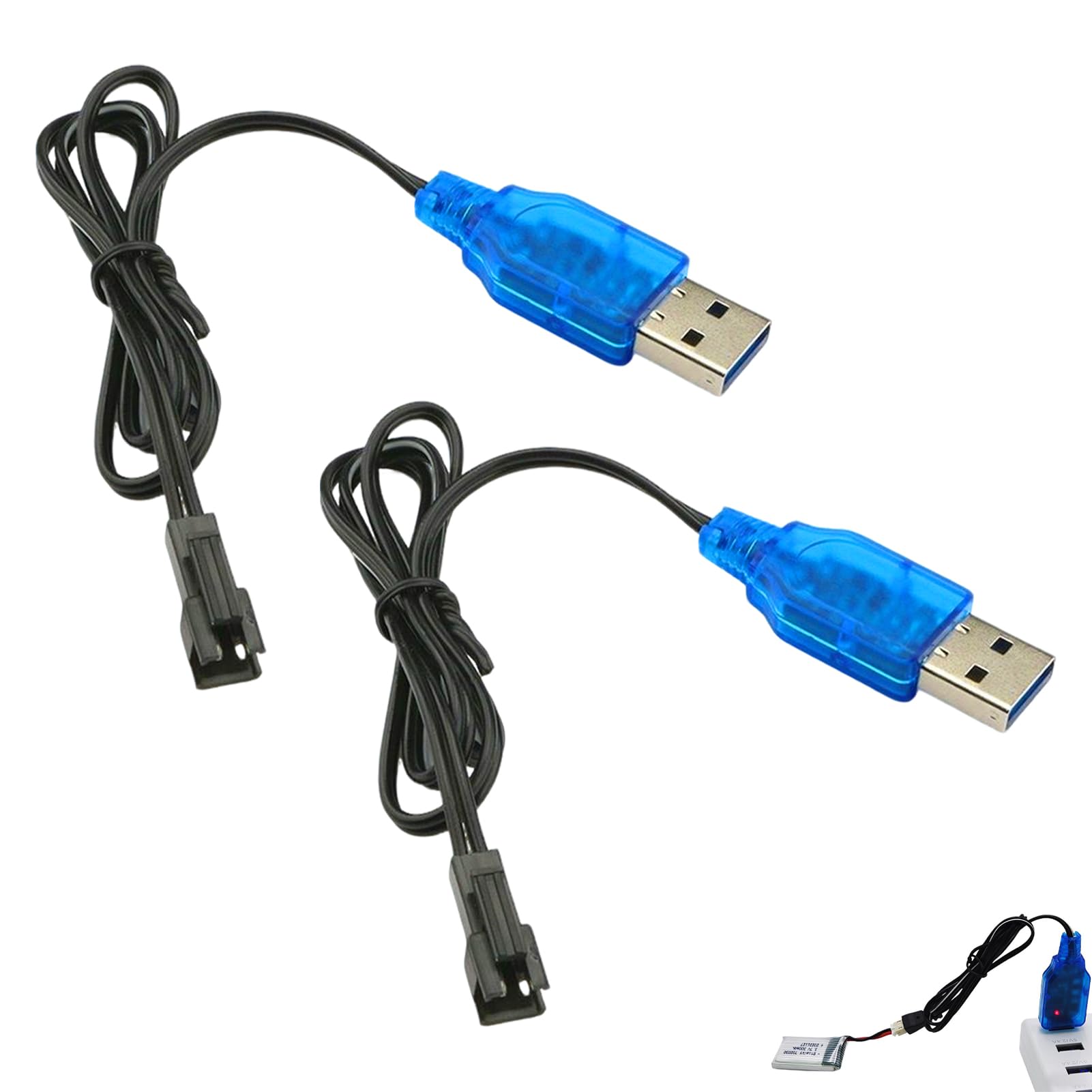 2 Piezas Cargador USB con SM-2P, Cable de Cargador USB 3.7V para Baterías Li-Ion/LiPo, para Drones, Coches, Barcos, Juguetes RC, con Protección contra Sobrecarga y LED Indicador de Carga