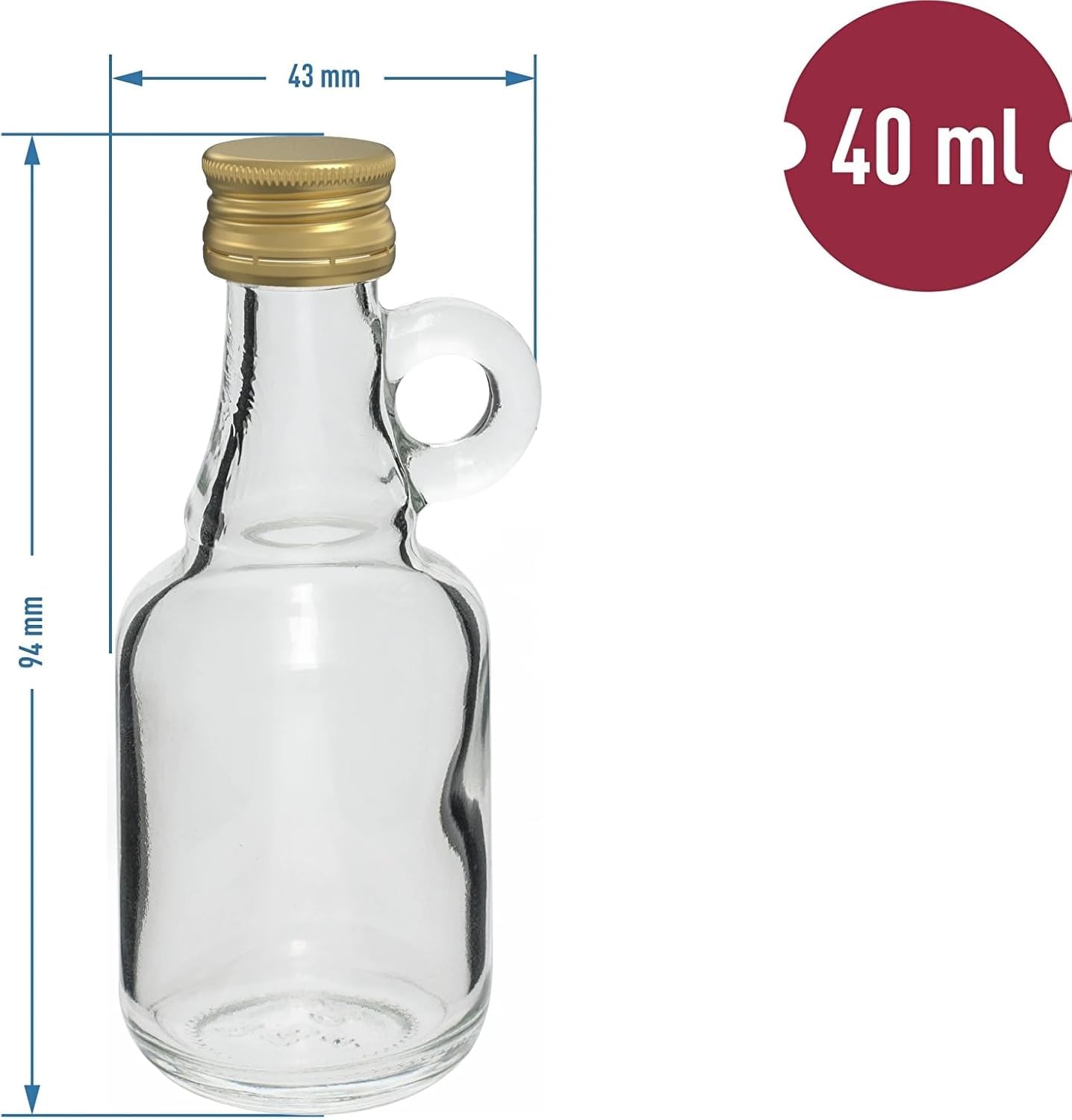 made in home - 100 x Glasflasche Galonik 40 ml mit Schraubverschluss – Mini Glasfläschchen mit Henkel – Flaschen für Likör, Schnaps, Sirup, Proben & Geschenksets
