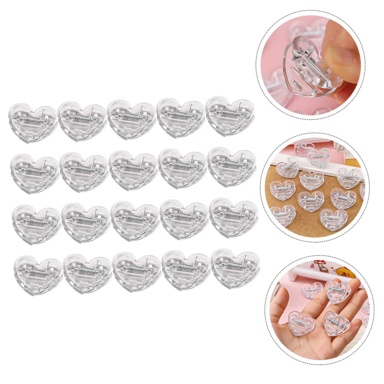 SHOWERORO 40Pcs Adorable Heart Clips Clear Small Document Clips for Photos Crafts Organizing Transparent Design for Home Accessories Sturdy and Practical Clips