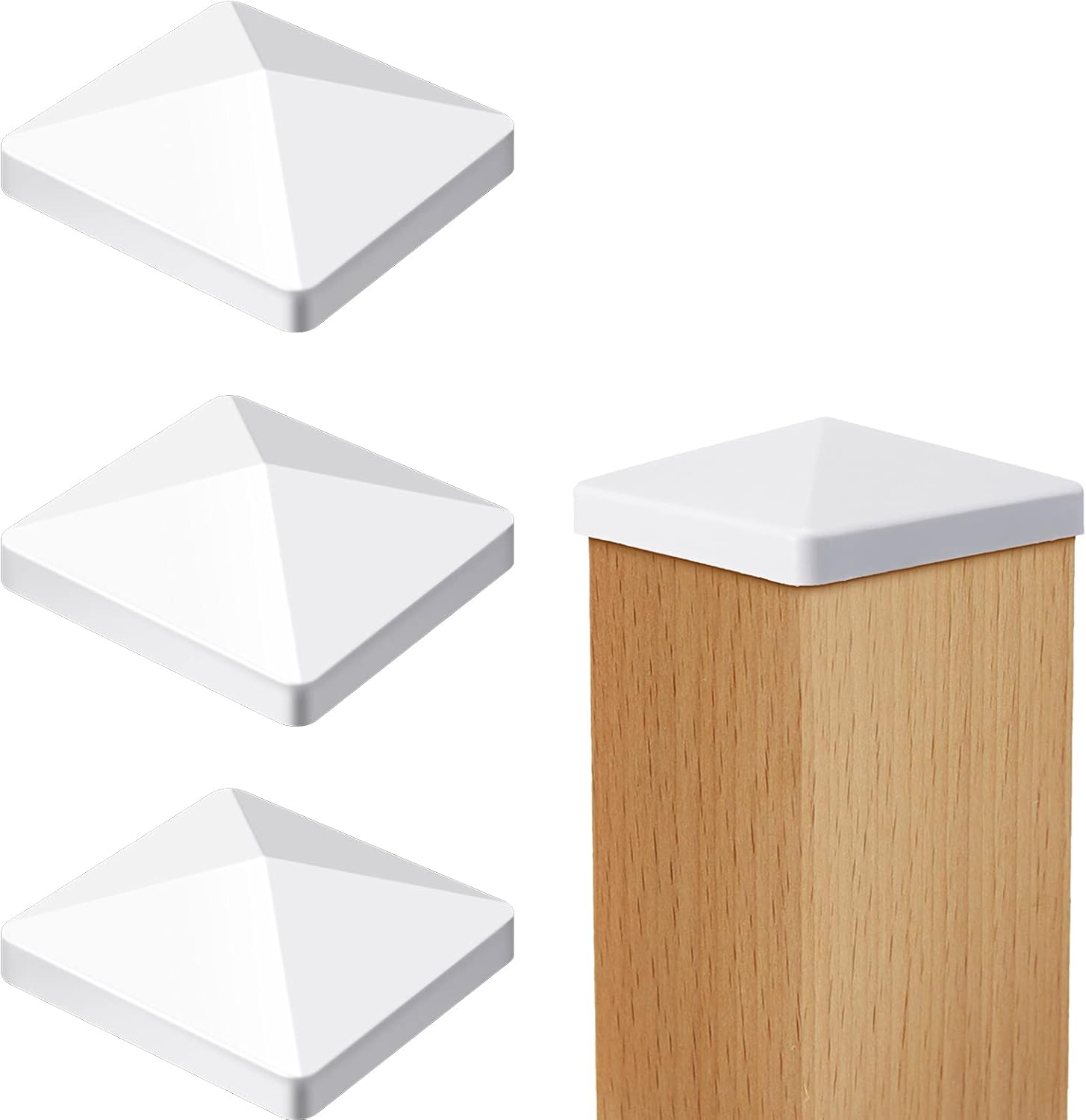4 Pieces Vinyl Pyramid Fence Post Cap Cover 4 x 4 Inch White PVC Fence