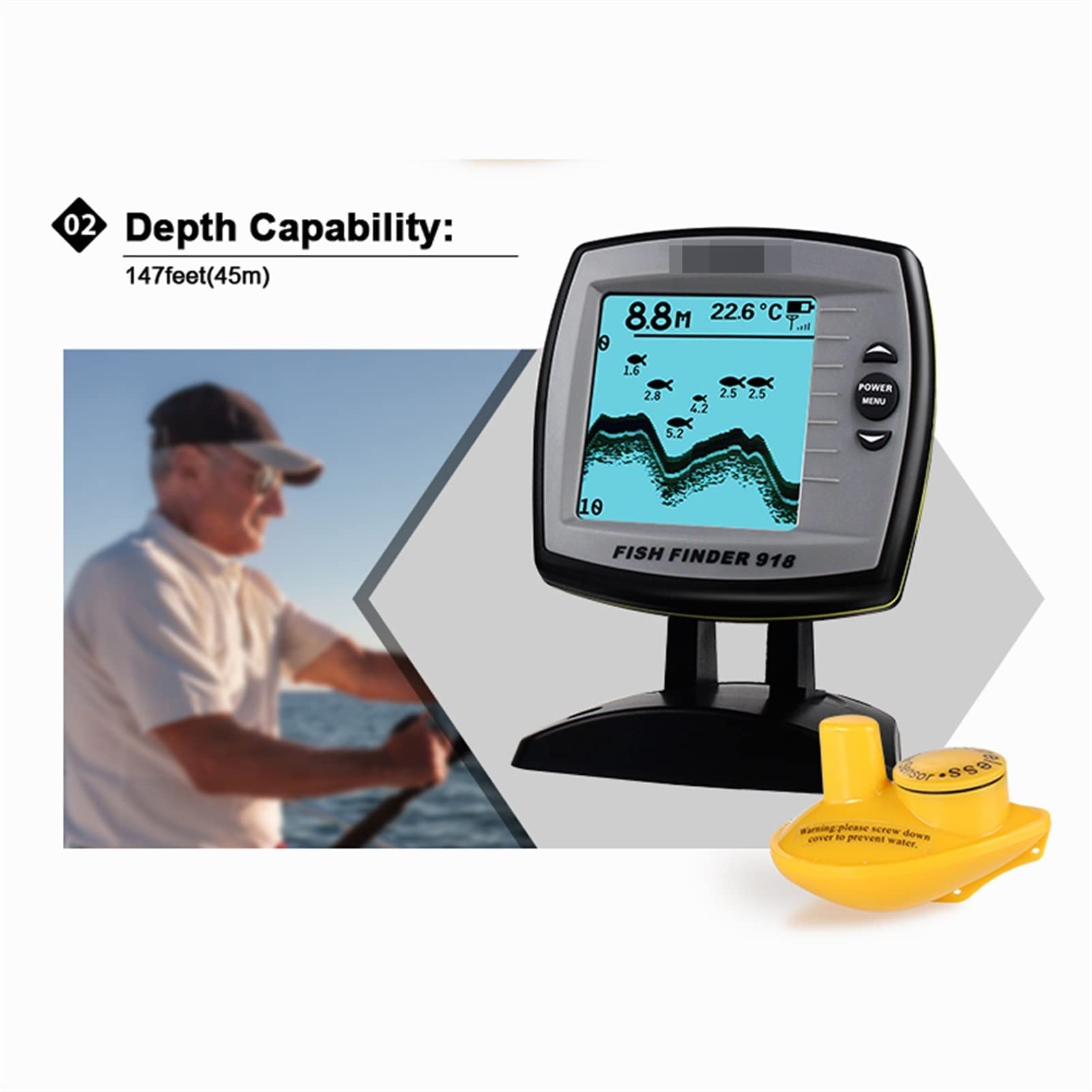 Podwodna kamera wędkarska, Fish Fisher Wireless Sonar Głębokość 125 kHz Sonar Częstotliwość Lokalizator Lokalizator Łódź Fishfinder Fish Detector