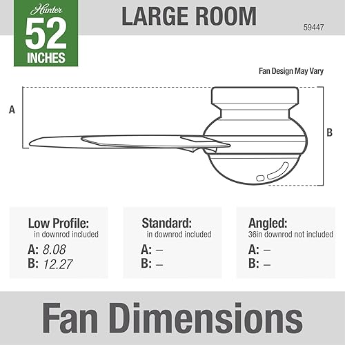 Miniatura 3 de Hunter Fan Company 59447 Dempsey - Ventilador de techo de perfil bajo para interiores de 52 pulgadas con luz, acabado de bronce noble