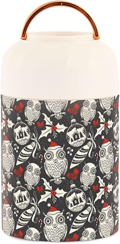 Miniatura 2 de MCHIVER Christmas Owl Food Jar with Spoon Stainless Steel Vacuum Insulated Food Container 17 oz Food Thermos for Hot Food
