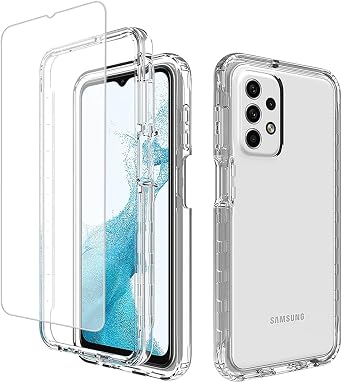 Case for Galaxy A23 Case, for Samsung A23 SM-A235M Case with Tempered Glass Screen Protector, Soft 360 Full Body Shockproof Hybrid Bumper Crystal Clear Case Cover for Samsung Galaxy A23 Clear