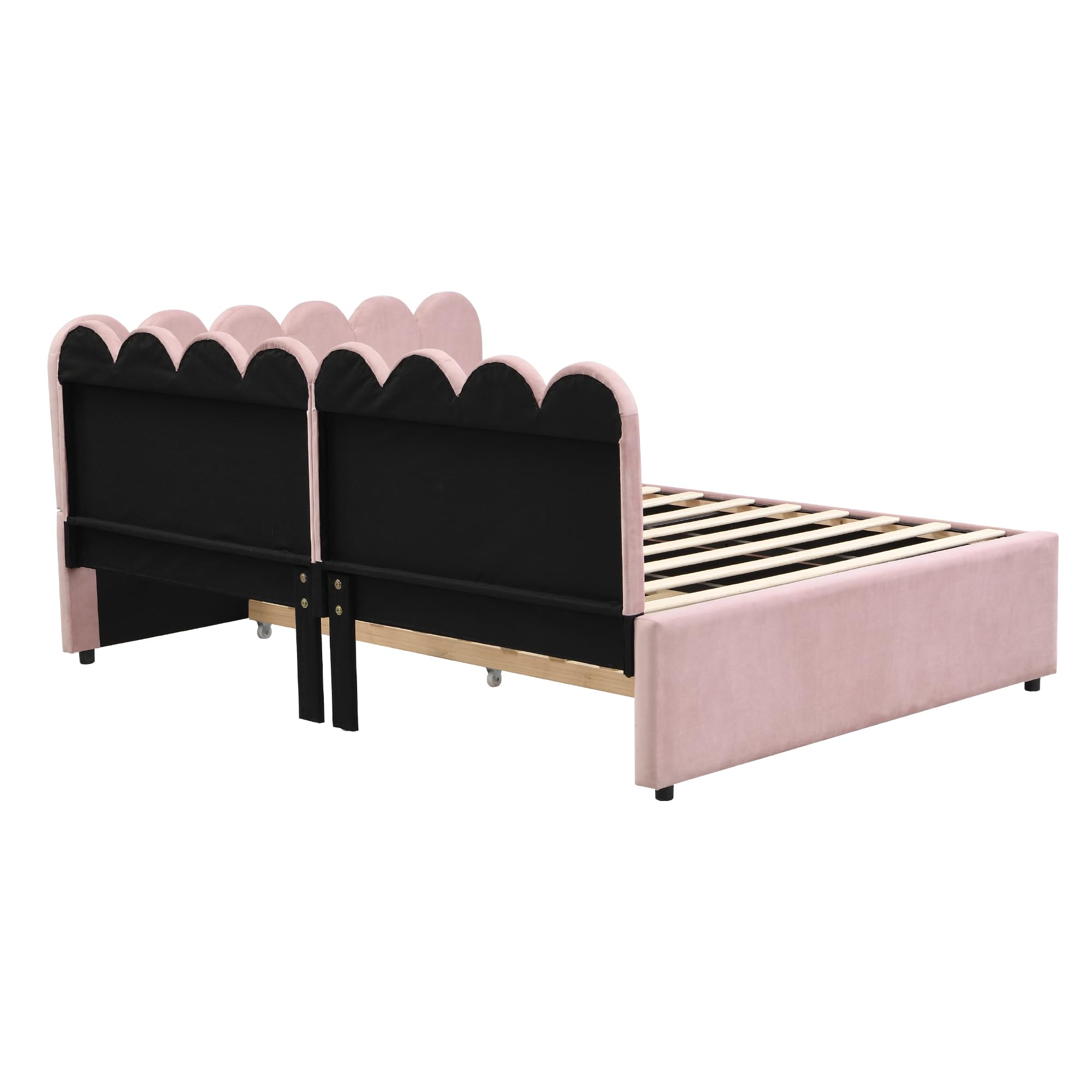 Kebnor Letto imbottito a forma di L, divano letto 140 x 200 cm, con schienale floreale e letto estraibile in tessuto di velluto (rosa, 140 x 200 cm)