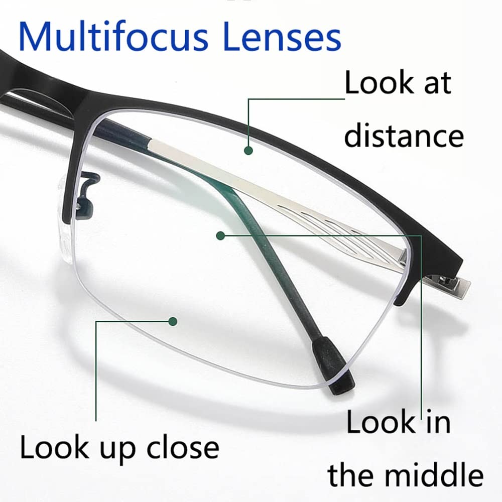 Photochrome Lesebrille Herren Progressive Multifokale Sonnenbrille Anti Blue Light Lesegeräte Metall Halber Rahmen Brille HD Computer Brille (Size : +2.50)