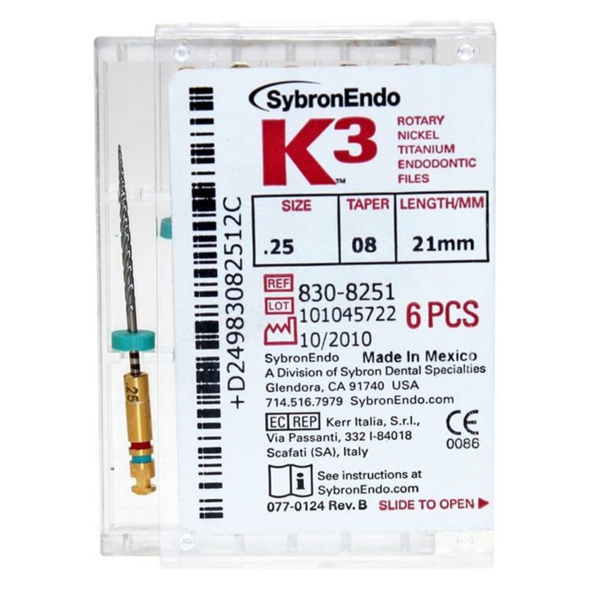 Kerr Dental 830-8251 SybronEndo K3 Rotary Files 21mm #25 Taper 0.08 6/Pk