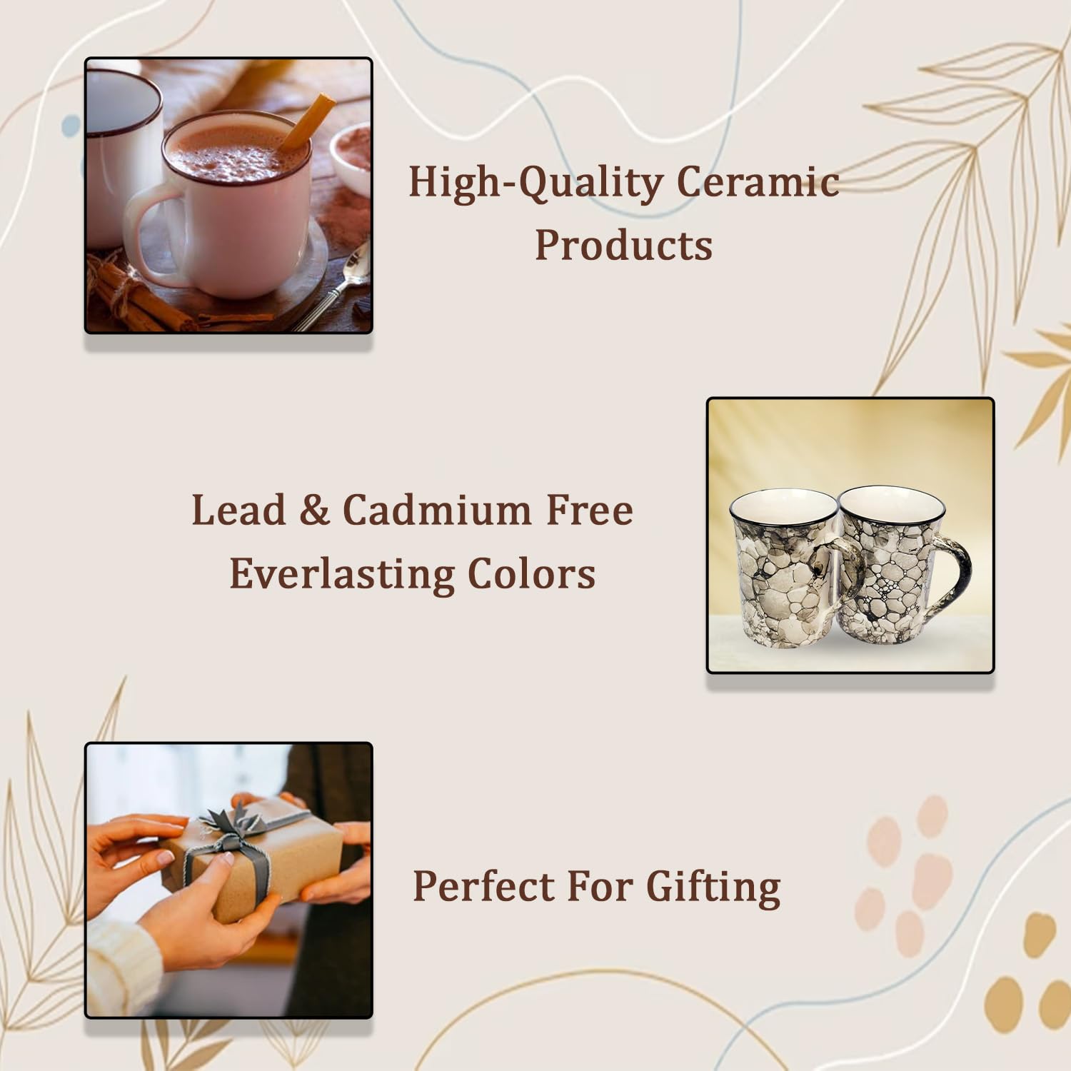 RAJ ROYAL Ceramic Pebbles Printed Design Big Cup Set for Green Tea Coffee Milk Mug Kulhad Tea Cups for Girlfriend Boyfriend Best Friend Kids Couples Gift Item (Set of 1) - Image 5 thumbnail