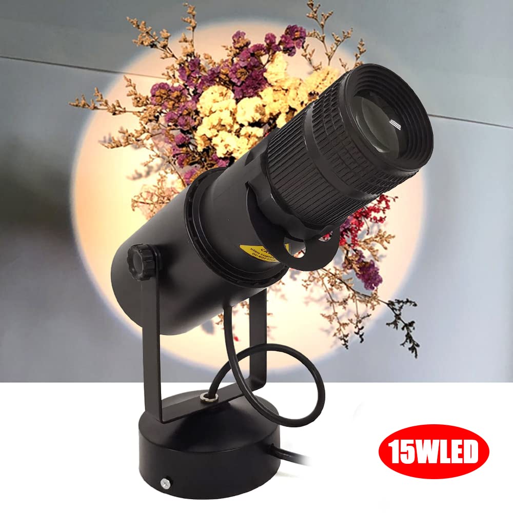 Faretto LED bianco da 15W con diaframma a iride regolabile, faretto rotante, proiettore, luce Par, luce pubblicitaria, luce da palcoscenico, illuminazione pinspot, effetto luminoso per matrimonio
