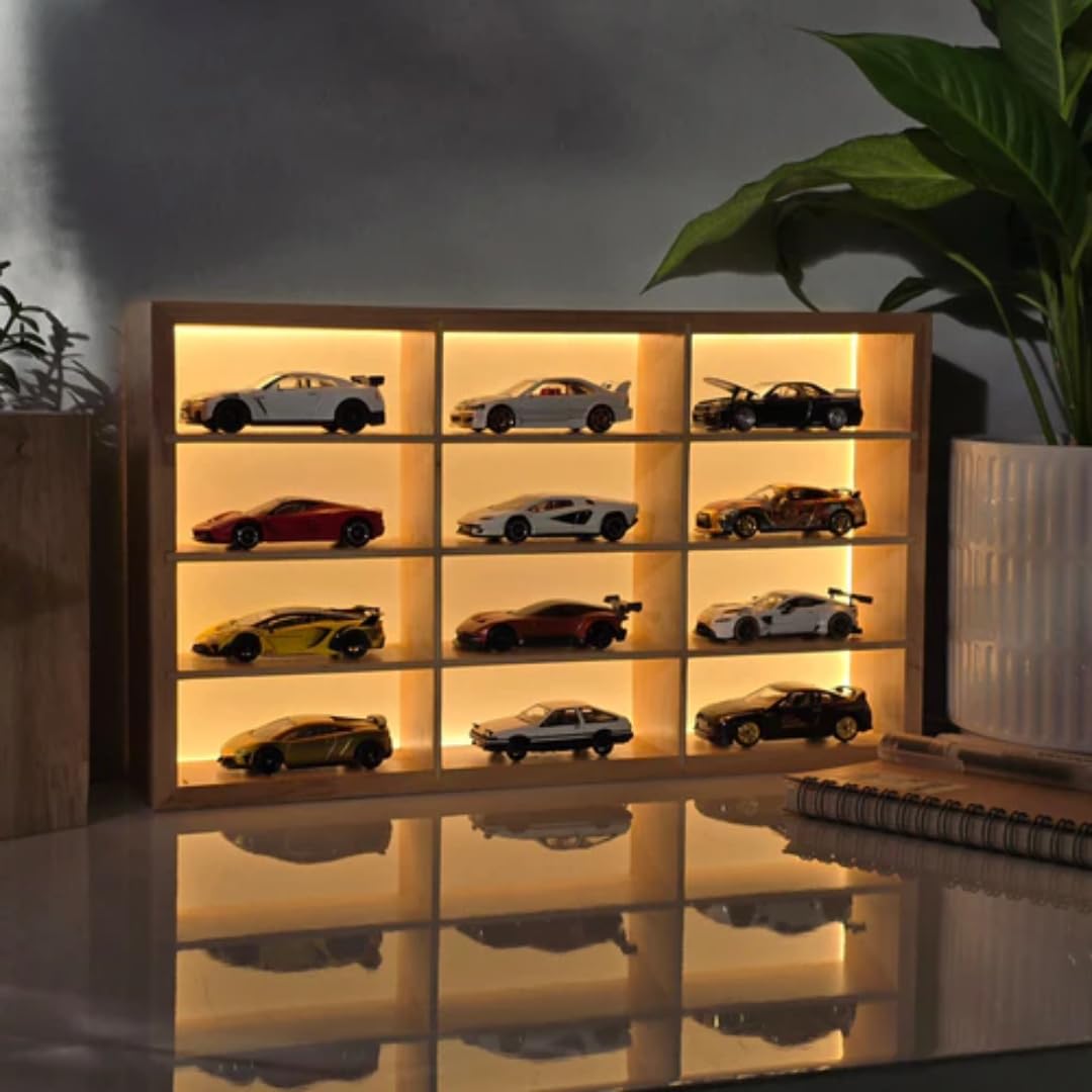 Exclusive Drop Wooden LED Hot Wheels Organizer Diecast Toy Car