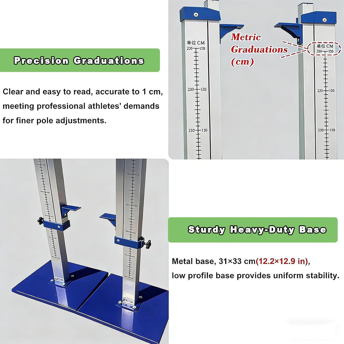Hochspring-Ständer-Set, verstellbarer Aluminiumrahmen mit solidem mobilen Eisensockel, Höhenbereich 30–230 cm, ideal für Leichtathletik- und Fitnessstudio