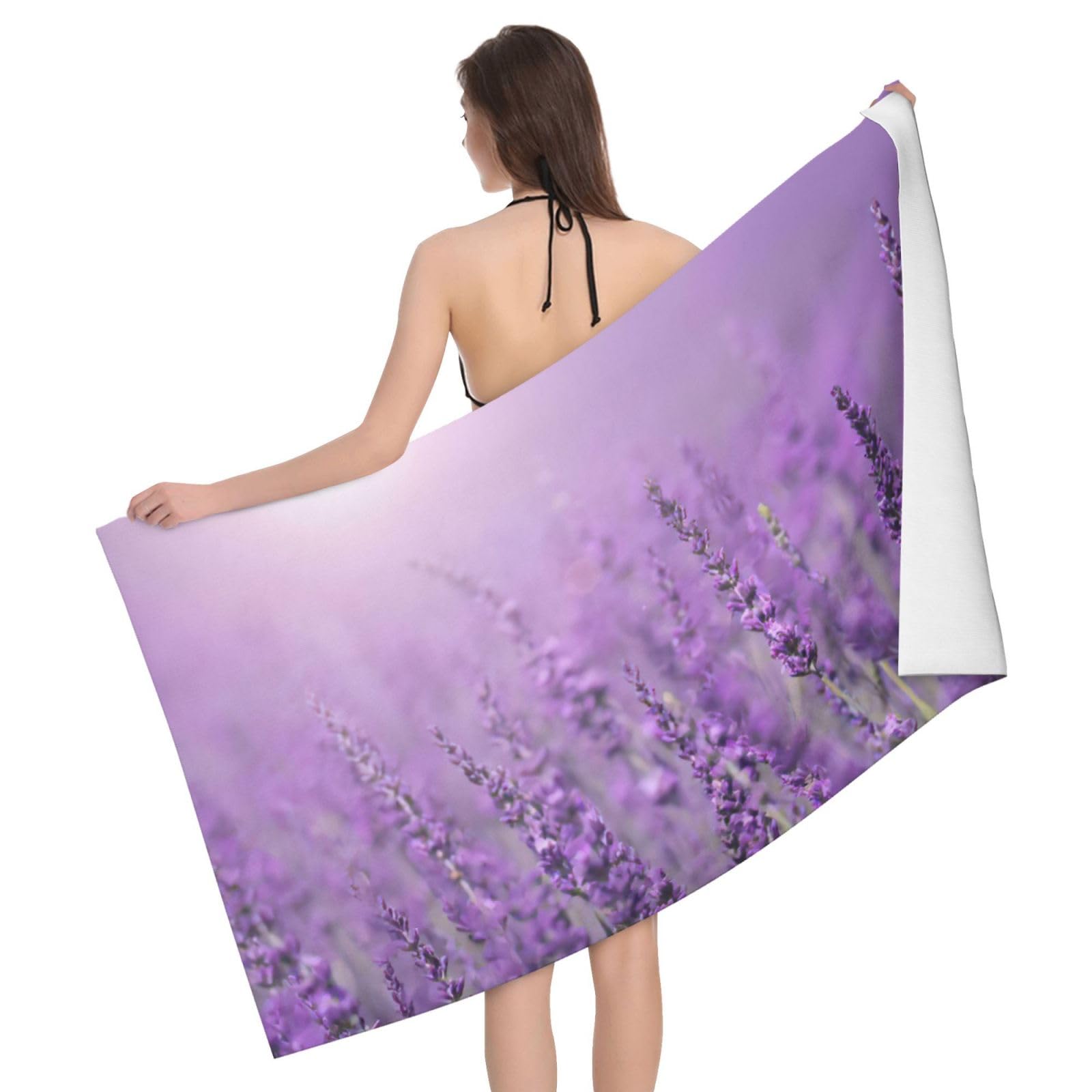 Serviette de bain microfibre imprimée lavande pour le voyage et le sport