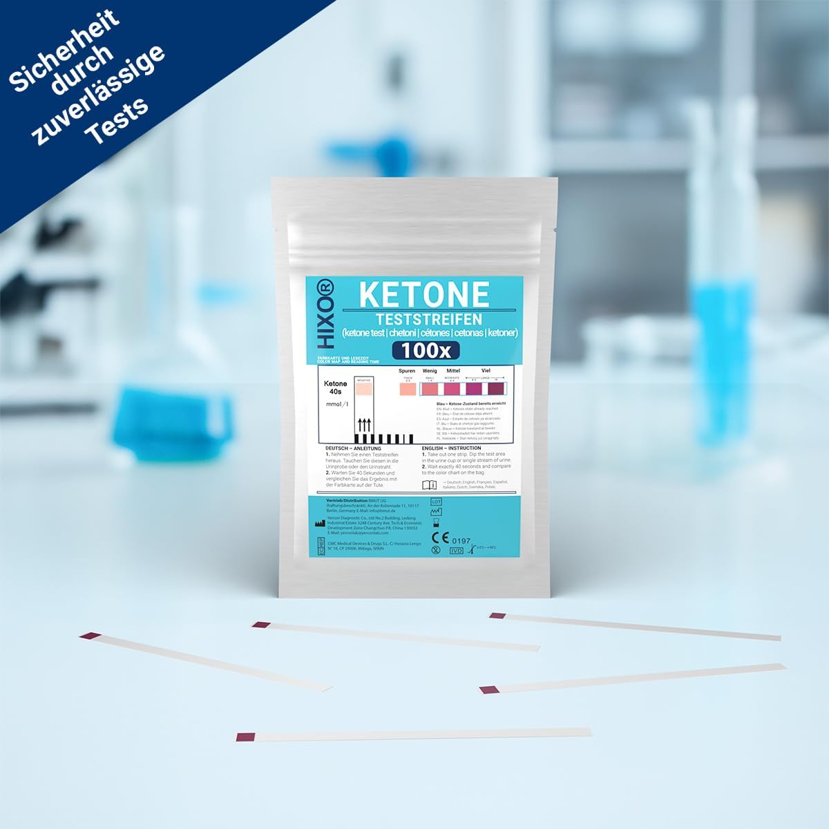 100 x paski testowe ketonowe – test ketonowy na stan ketozy w moczu – szybki i precyzyjny pomiar diety ketonowej, diety niskowęglowodanowej i ketogenicznej