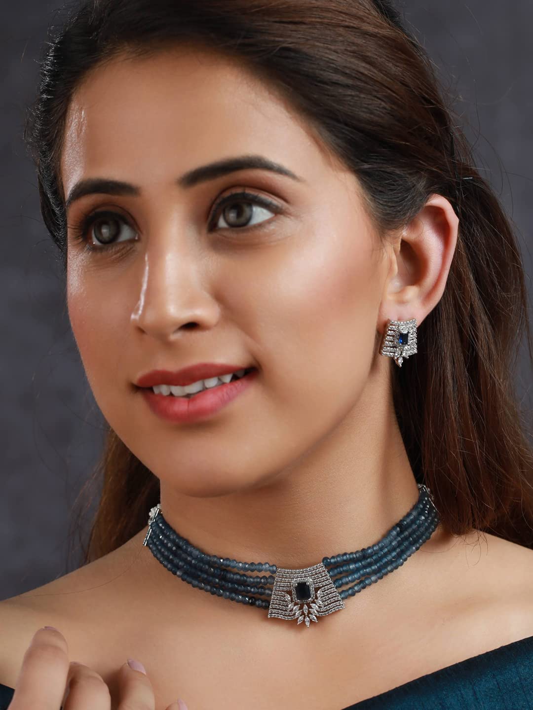 Multilayer American Diamond Choker Jewellery Set
