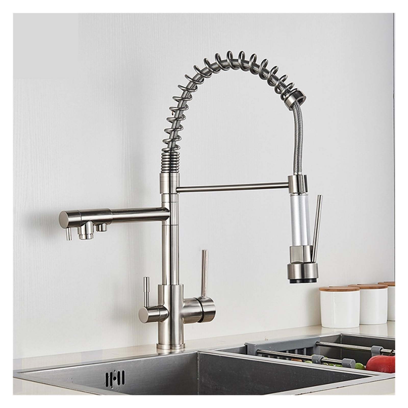 ZYCHSJXA Matte Black Pure Filter Faucet Handle Hot and Cold Drinking Water Pull Out Kitchen Mixer Crane Purification(Brushed Nickel B)