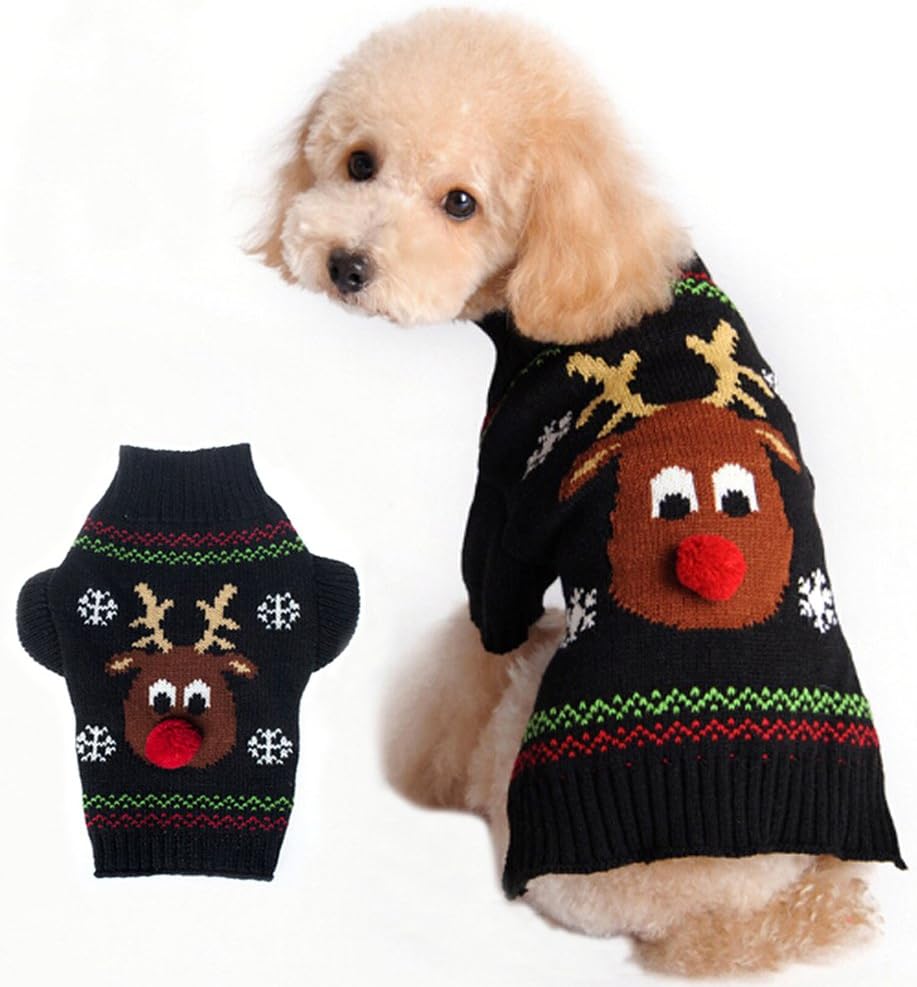 Dog Sweater for Christmas Cartoon Reindeer Pet Cat Winter Knitwear Warm Clothes (Small)