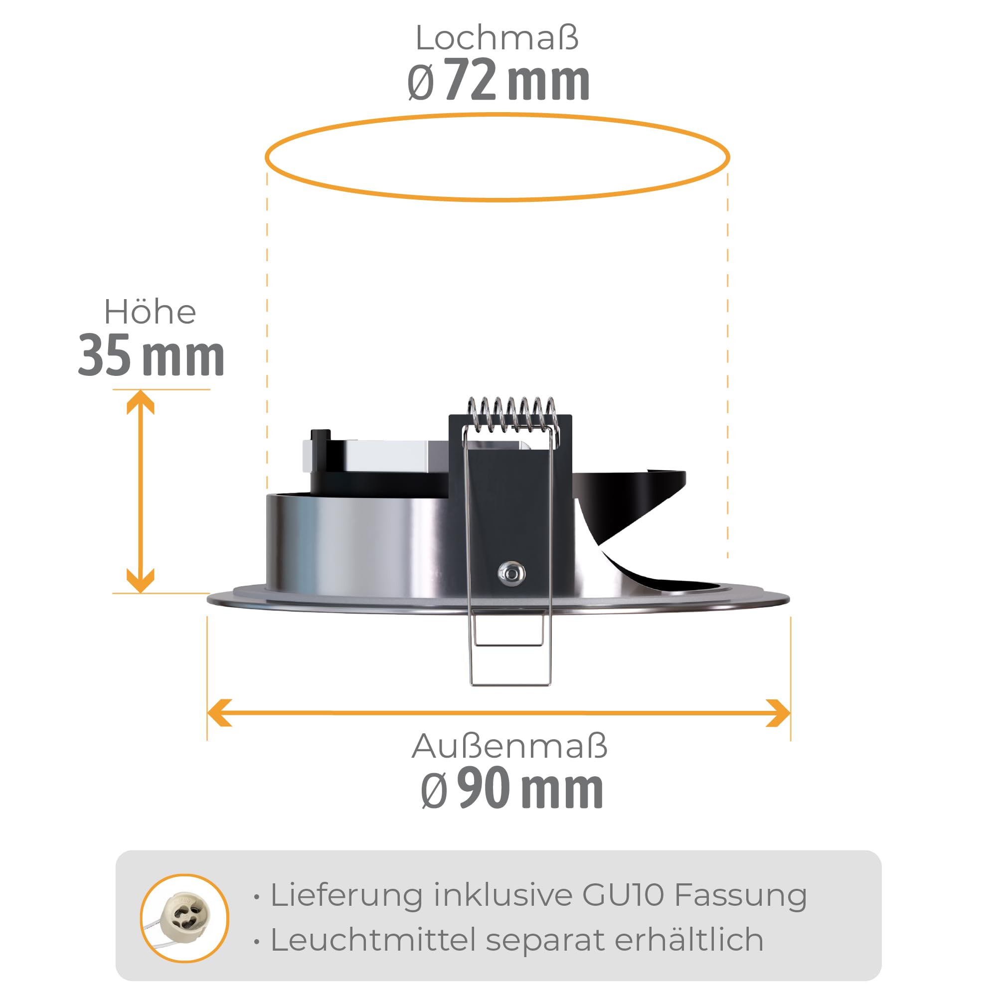 SSC-LUXon YOKU aluminio cepillo – Juego de 10 focos empotrables orientables IP65 para GU10 y módulo LED – baño ducha 230 V sin bombilla