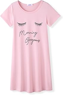 Camisón para Niña Pijama de Manga Corta Cuello Redondo con Diseño de Gato Y Unicornio para Niñas de 4-12 Años