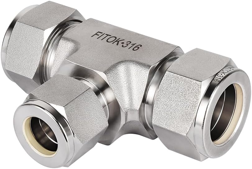 316 Stainless Steel Compression Fitting Reducing Union Tee 1/2" x 3/8" x 1/2" Tube OD 6700 psi, SS-TTT-FL8-FL6-FL8
