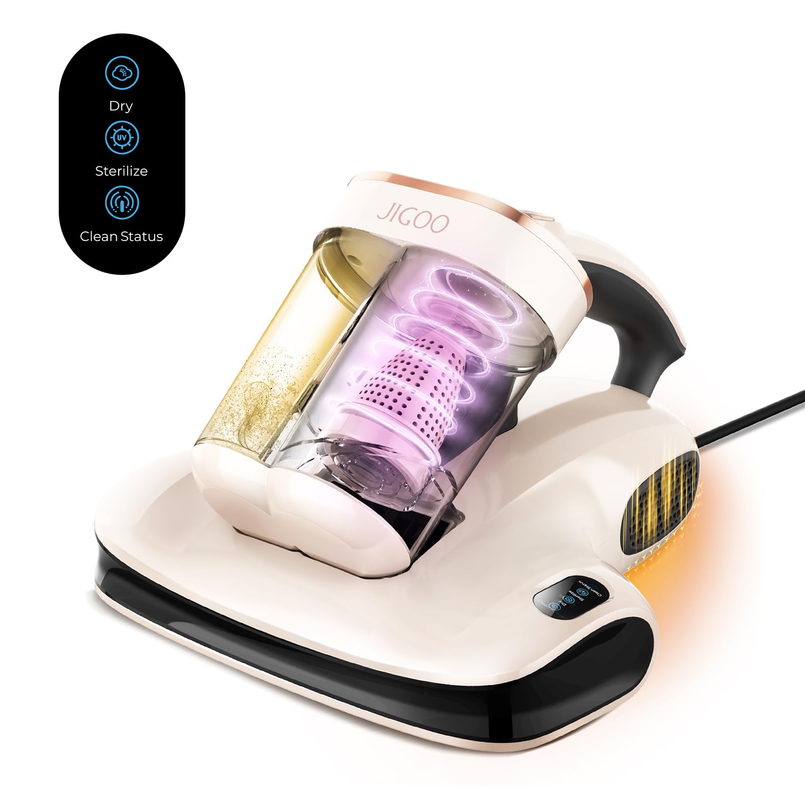 JIGOO S100 - il partner affidabile per materassi puliti, con sensore acaro della polvere, indicatore LED, vibrazione, luce UV-C e ultrasuoni, rimuove il 99,9% degli acari.