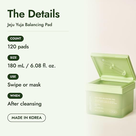 [vvbetter] Jeju Yuja Balancing Toner Pads – with Zinc PCA, Exfoliating with PHA, Soothing, for Acne Prone & Skin – Vegan Micro-Hole Pads (120pads), Premium Korean Skincare