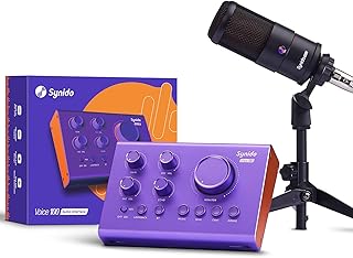 Audio Interface Sound Card, Synido Beginner Podcast Equipment Bundle with 3.5mm Microphone for Live Streaming, PC, Mac, Re...
