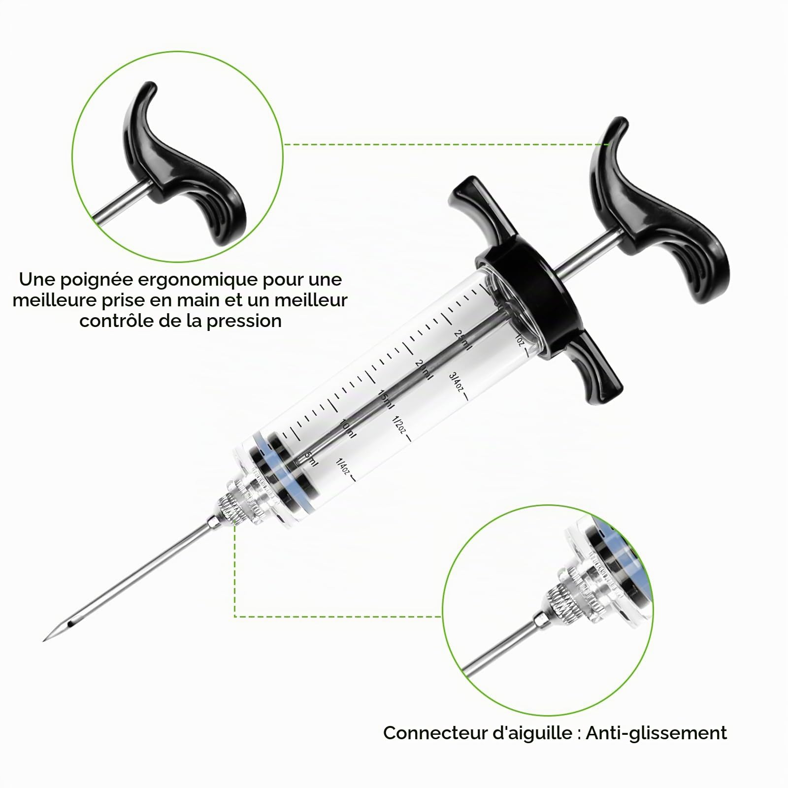 Avesteir 30ml avec 3 Aiguilles Inoxydable et 1 Brosse Seringue Alimentaire de Cuisine, Injecteur de Plastique Noir de Qualité Supérieure pour Dinde Bœuf Poulet Turquie Viande Rôtis Barbecue