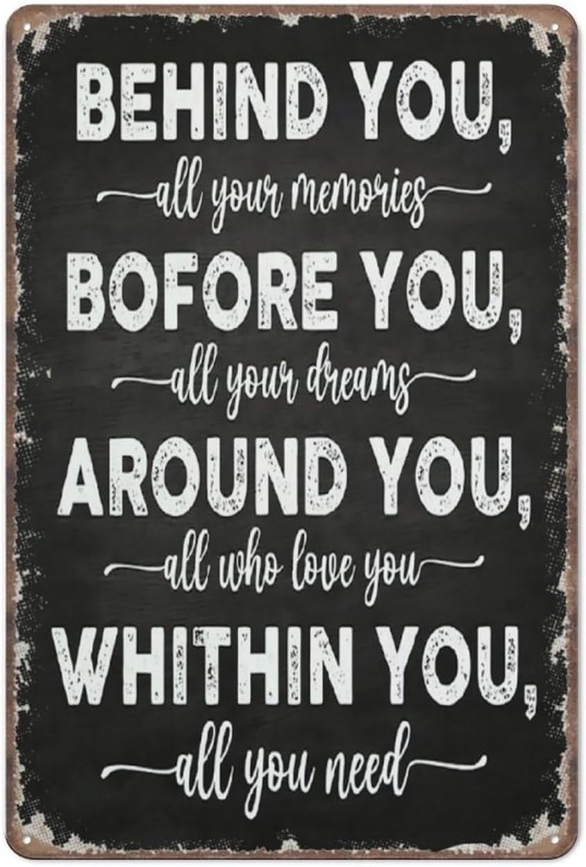 SMAZDFXX Graduation Inspirational Quotes Decor Sign Positive Behind You All Your Memories Funny Metal Signs Poster Wall Art for Classroom Home Coffee Decorative Signage Grad 5.5"x8"