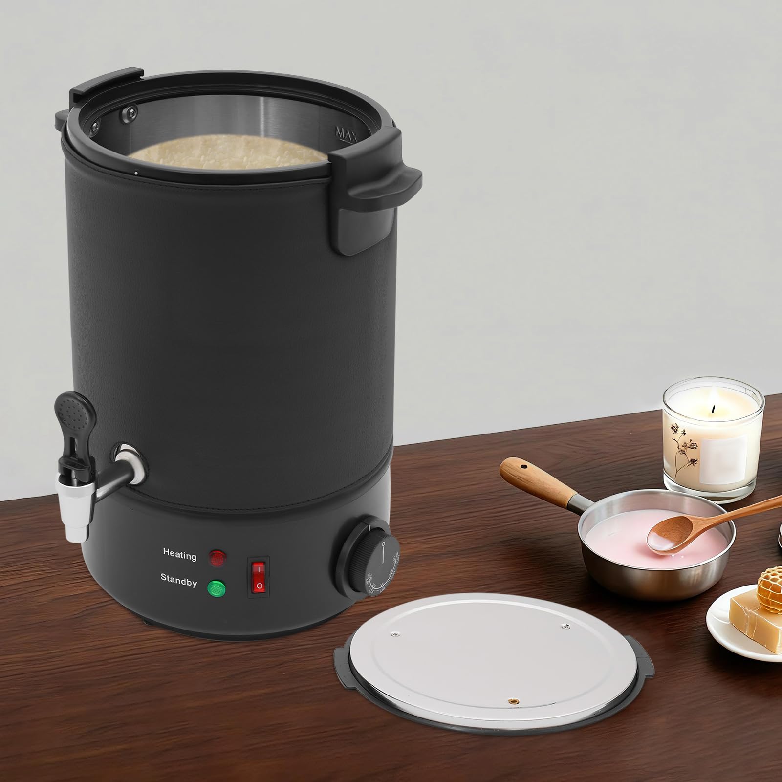 PHOYUXM Cera fundidora de cera de 1100 W, con tapa sellada, ajustable a 30 – 110 ℃, olla de fusión de cera para la fabricación de velas (6 L)