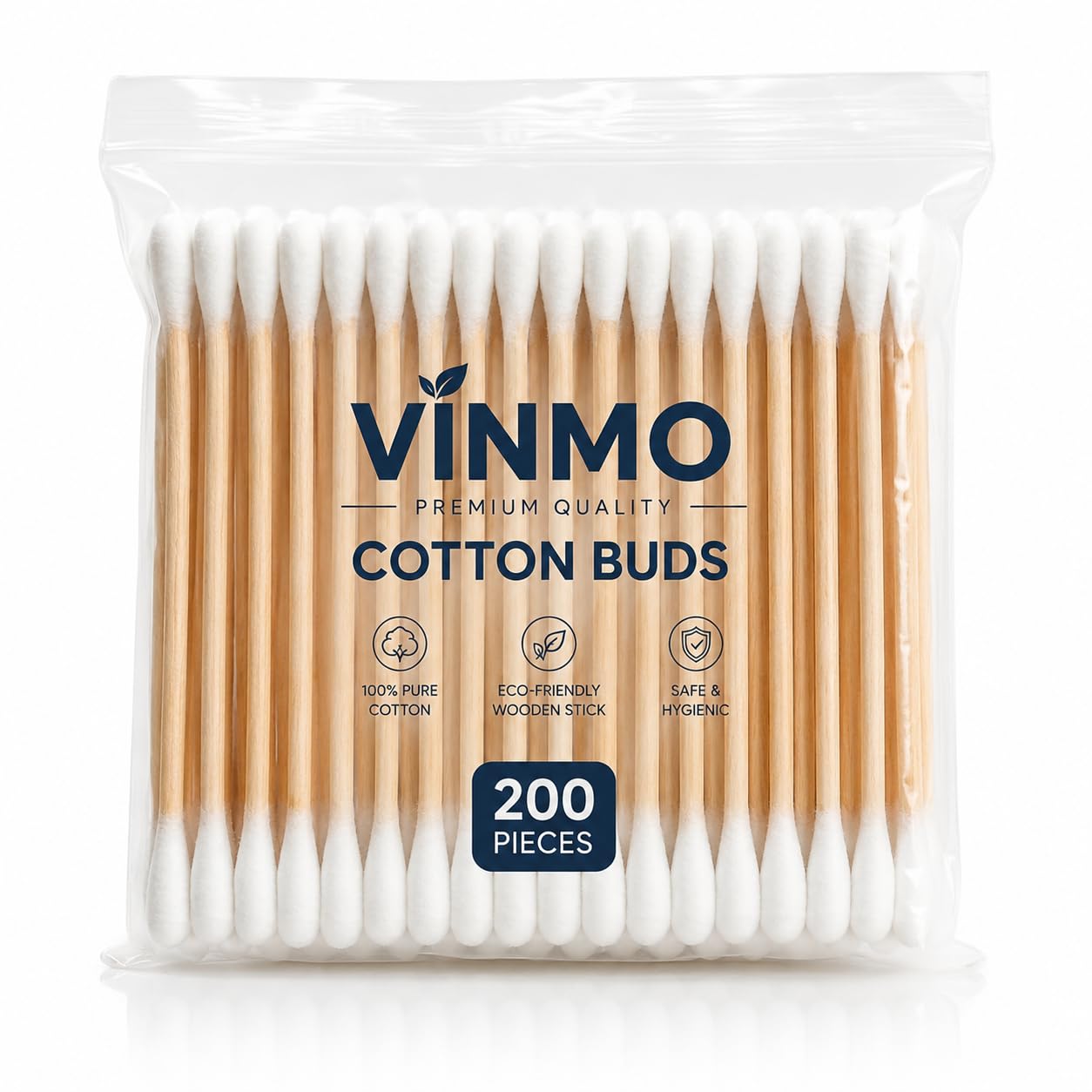VINMO Premium Cotton Buds | 200 Cotton Swabs with Soft 100% Pure Cotton Tips | Eco-Friendly Wooden Sticks | Hygienically Packed | Multi-Purpose for Personal Care, Makeup, Baby Care & Cleaning | 100% Pure Cotton, Safe & Hygienic, Multi-Purpose Use, For All Ages, Resealable Pouch-image-12