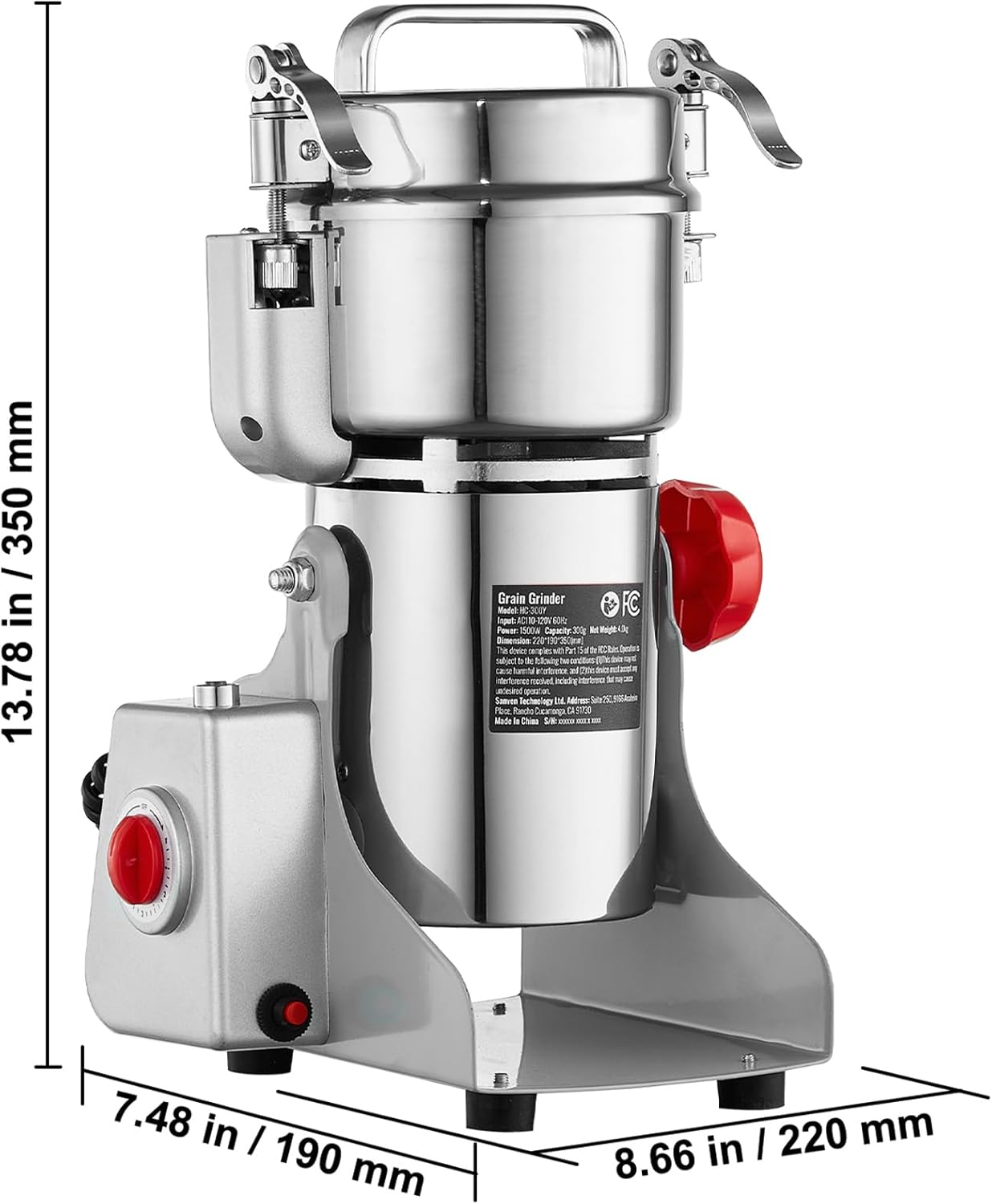 Happybuy 300g Electric Grain Mill Grinder, High Speed 1500W Commercial Spice Grinders, Stainless Steel Pulverizer Powder Machine, for Dry Grains Spices Cereals Coffee Corn Pepper, Swing Type