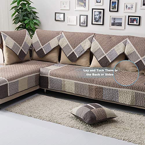OstepDecor Couch Cover, Sofa Cover, Quilted Sectional Couch Covers, Cotton Sofa Slipcover for Dogs Cats Pet Love Seat Recliner Leather L Shaped, Armrest Backrest Cover, 36 x 63 Inches