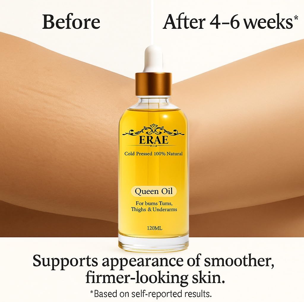 Erae Queen Oil – Cold-Pressed Natural Botanical Firming Oil for Face & Body – Hydrates Tightens & Restores Elasticity for Crepey, Aging & Menopausal Skin on Arms, Tummy & Thighs, 4 fl oz (1PCS) - Image 4